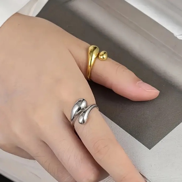 NEW Silver Minimalistic Water Drop Sterling Silver Open Ring One Size Modern - Picture 2 of 7